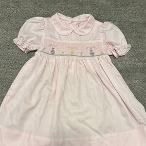 Petit Ami Pink Easter Dress with smocked  Embroidered Detail